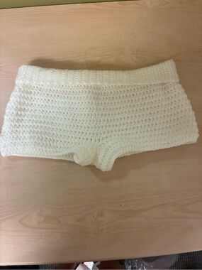 White Crochet Knit Lounge Shorts